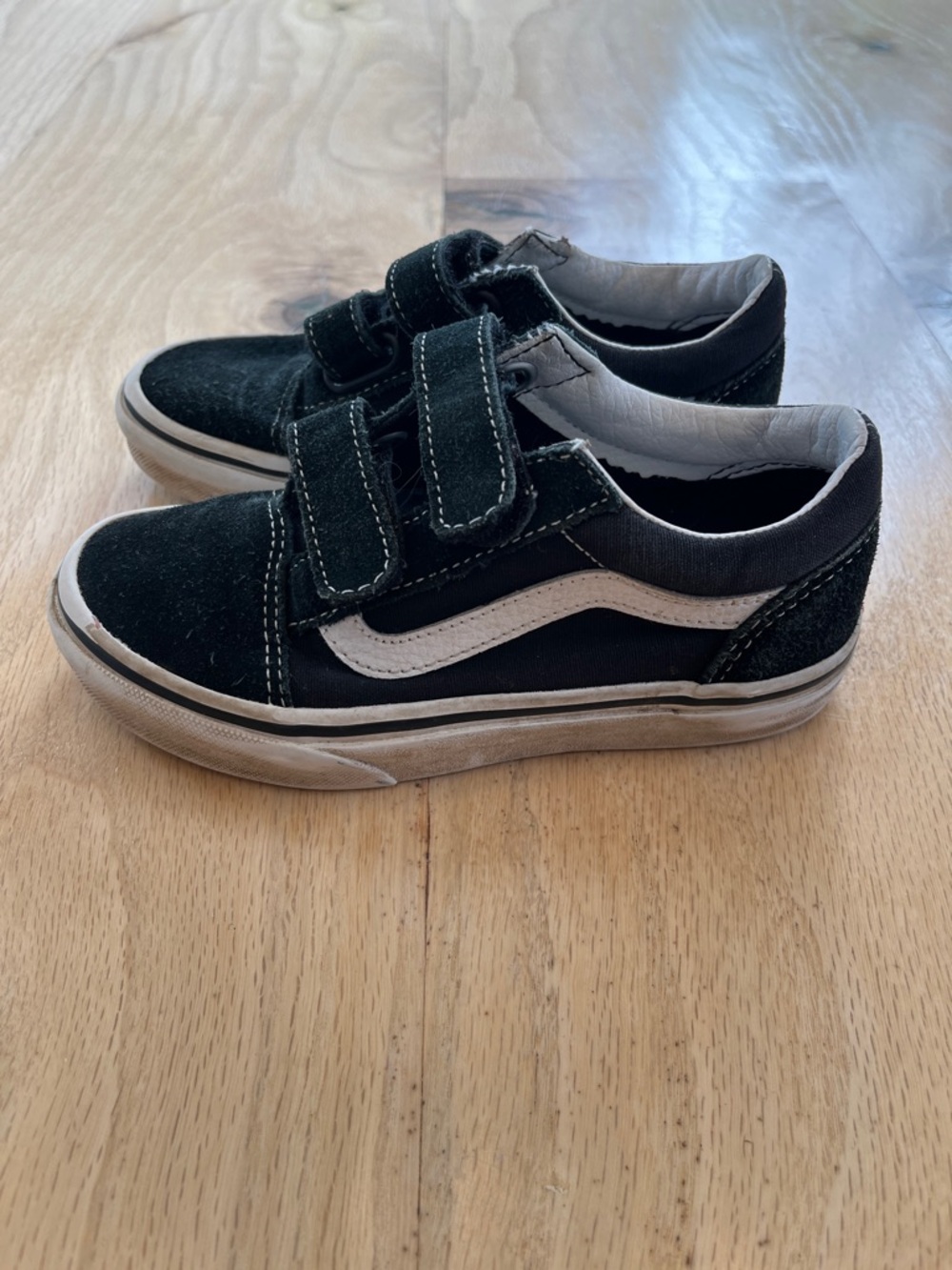 Vans Kids Black and White Canvas and Suede Velcro Skate Sneakers